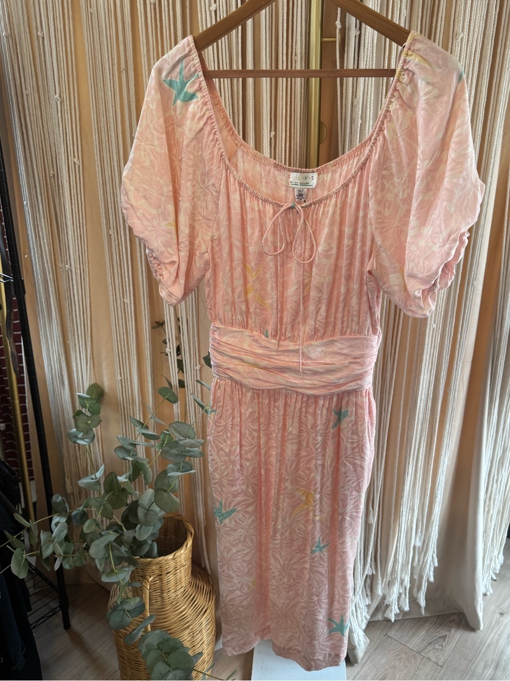 Vintage 80s Silks St. Gillian 100% silk midi dress pink pastels Extra Small (XS) - Picture 4 of 13